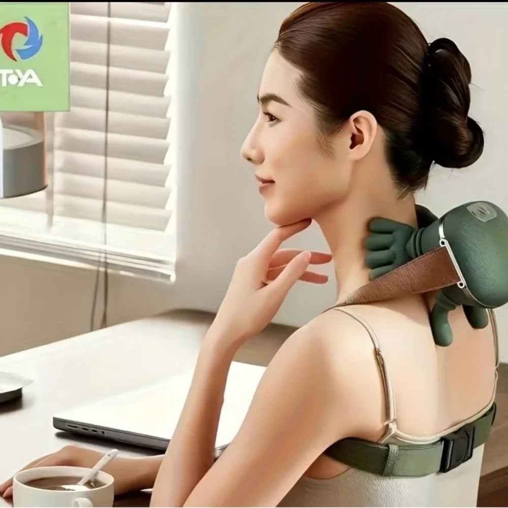 Wearable Shoulder & Neck Massager in Green - Portable Relief